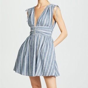 Free People Roll the dice Blue and White‎ Striped Mini Dress